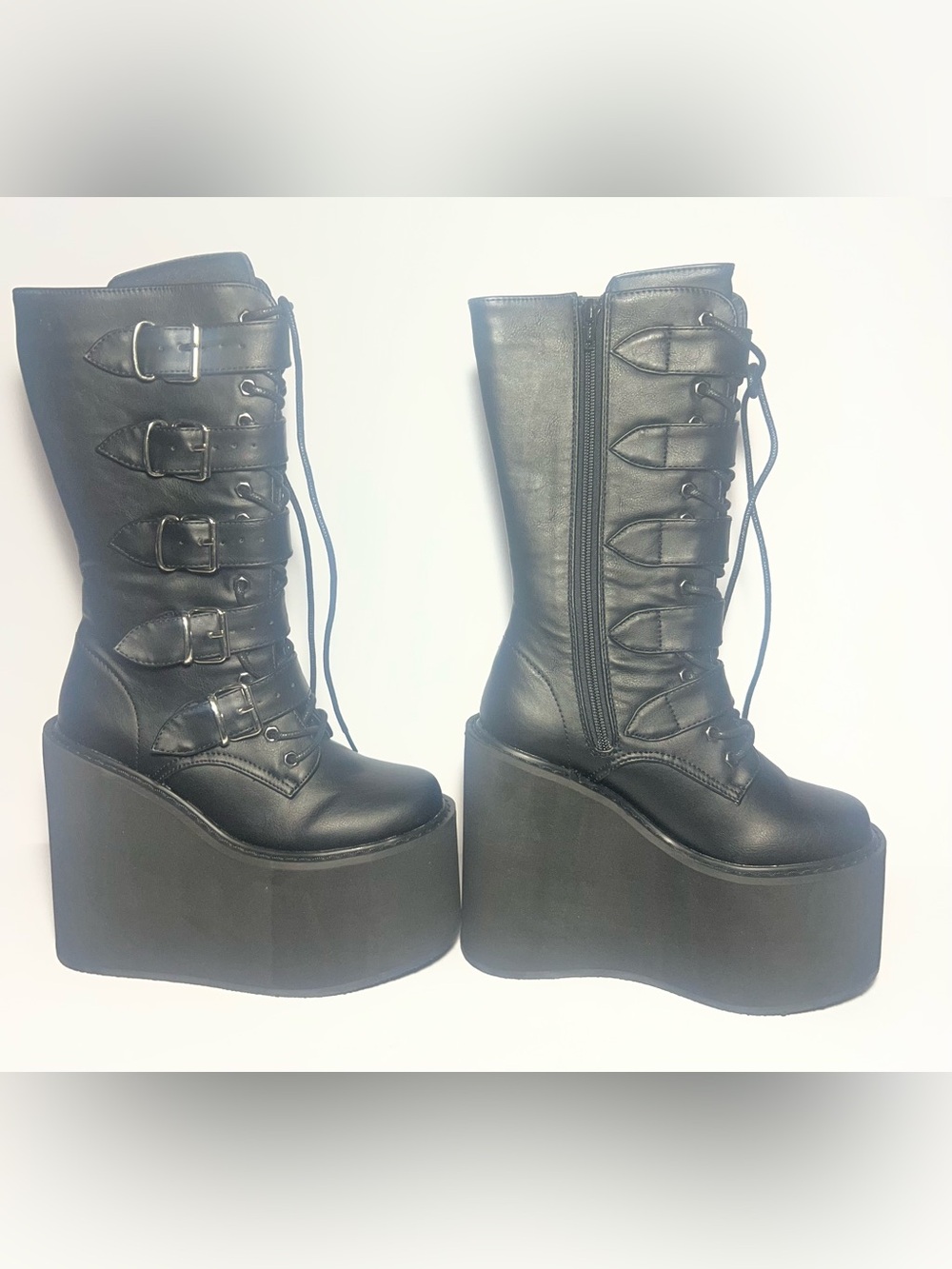 NIB Demons Swing 220 Black Mid Calf Boots Size 6 Zip Up Goth Punk Emo Grunge - Picture 2 of 9
